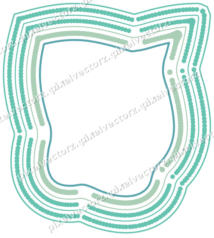 Decorative line art frame in green and teal with shield