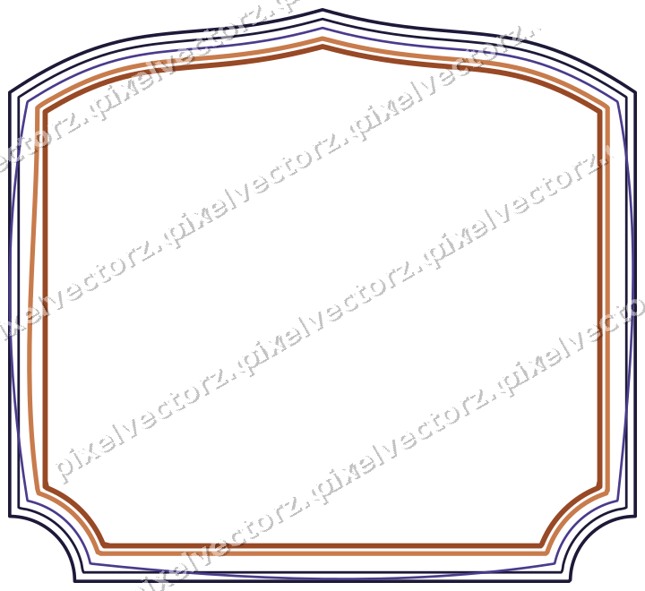 Decorative line art frame in orange and blue with label plaque