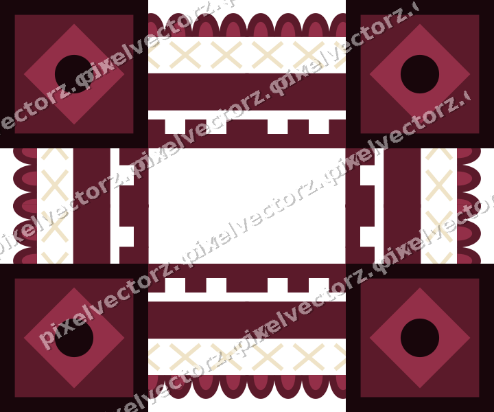 Decorative picture frame border in dark pink and amber with scale band