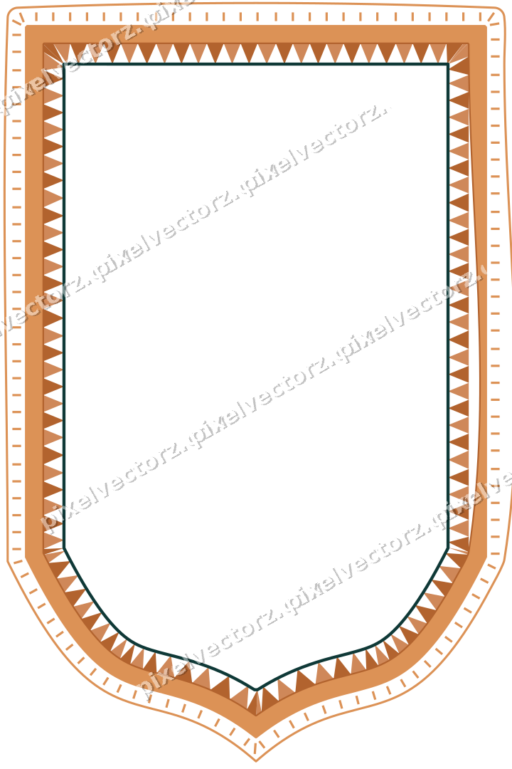 Decorative line art frame in orange and teal with label plaque