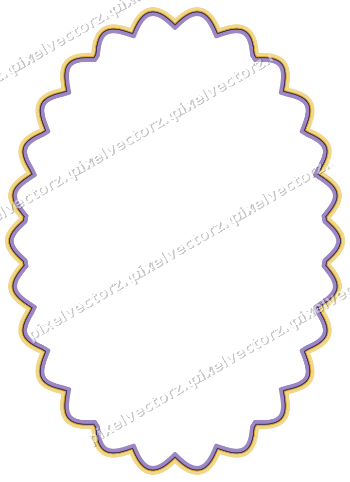 Decorative line art frame in amber and purple with oval