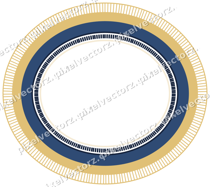 Decorative line art frame in dark blue and amber with oval