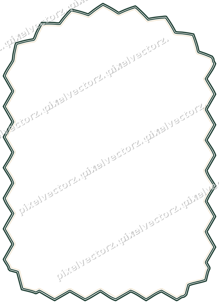 Decorative line art frame in dark green and red with label plaque