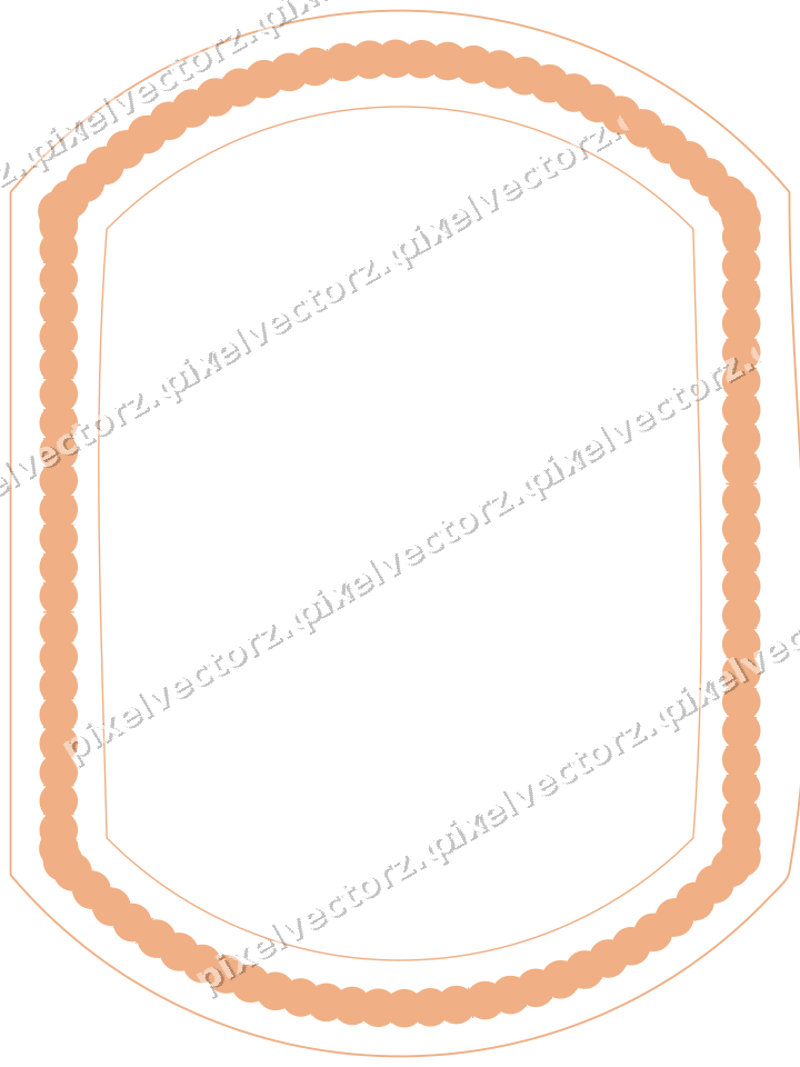 Decorative line art frame in blue and orange with label plaque