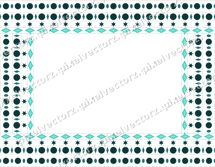 Decorative picture frame border in orange and teal with star band