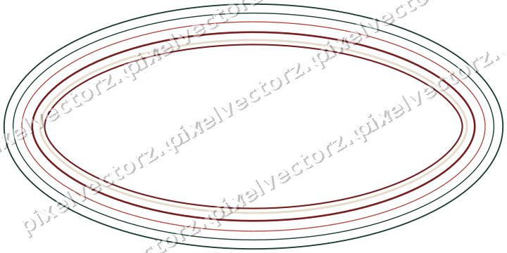 Decorative line art frame in dark red and dark green with oval