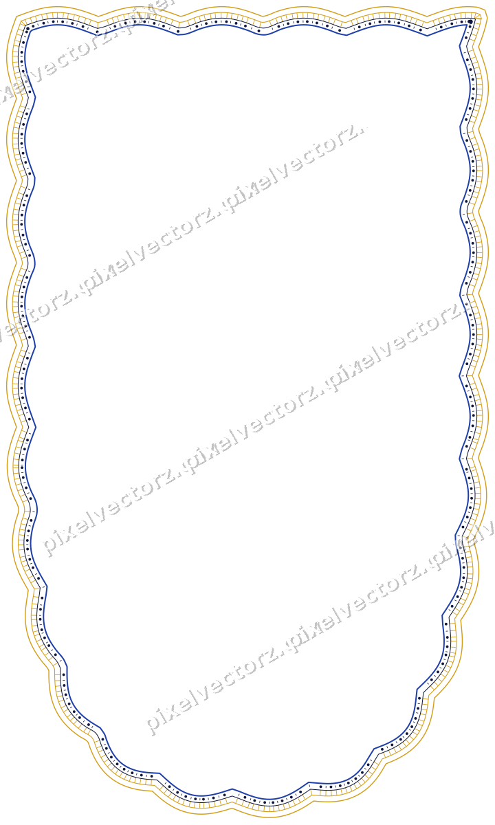 Decorative line art frame in amber and blue with shield