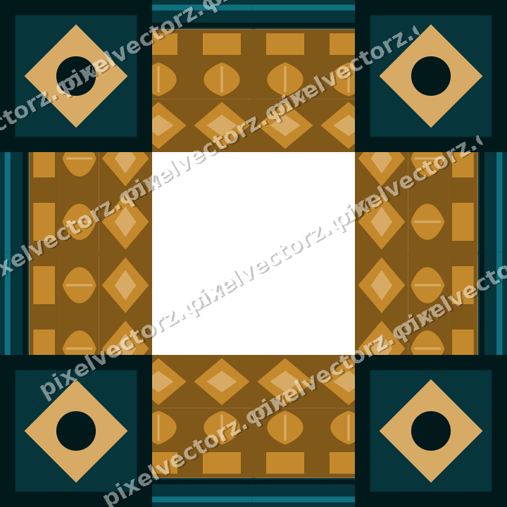 Decorative picture frame border in amber and dark teal with dentil