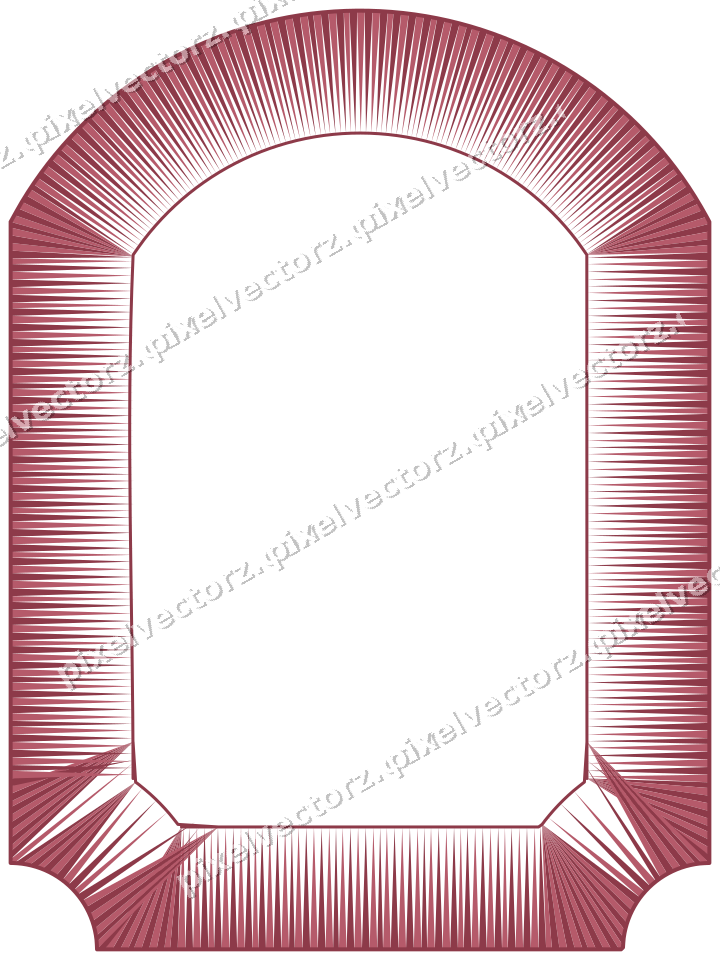 Decorative line art frame in dark pink and amber with label plaque