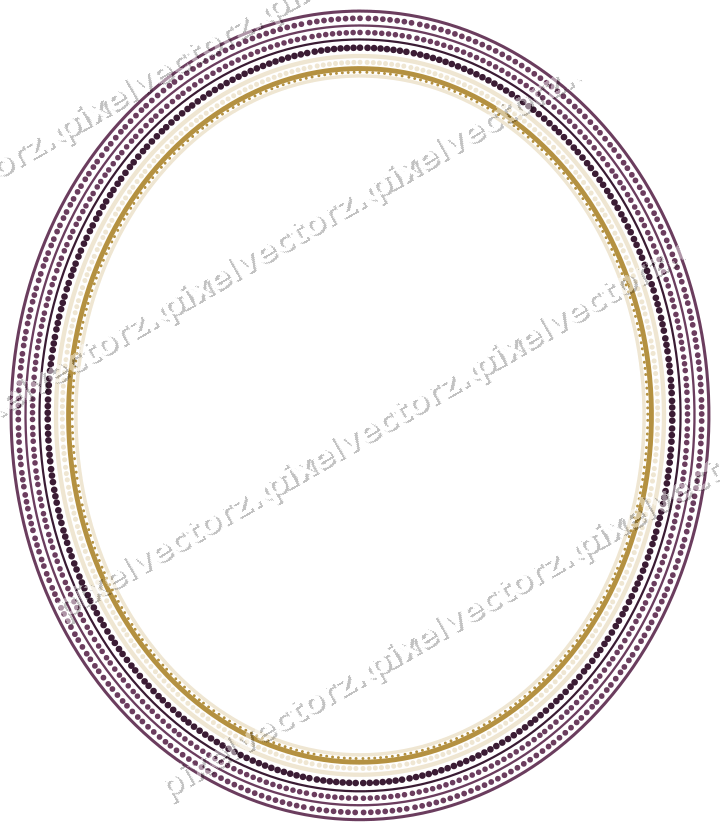 Decorative line art frame in dark magenta and amber with oval