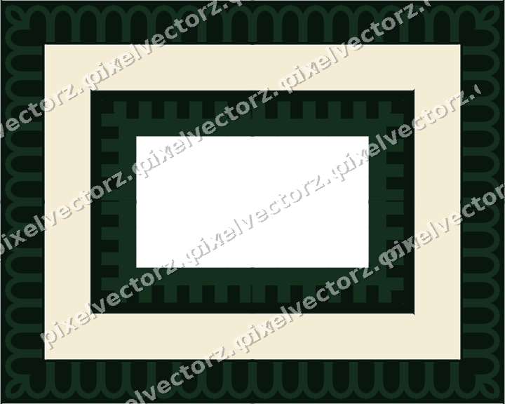 Decorative picture frame border in dark green with arcade frieze