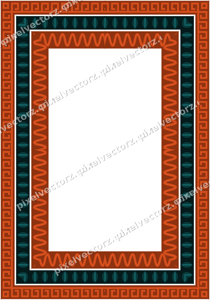 Decorative picture frame border in orange and teal with greek key