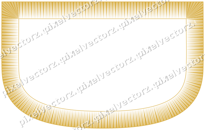 Decorative line art frame in amber and green with shield and dentil