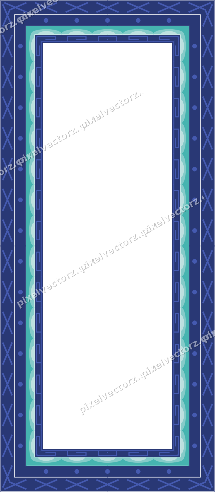 Decorative picture frame border in blue and cyan with scale band