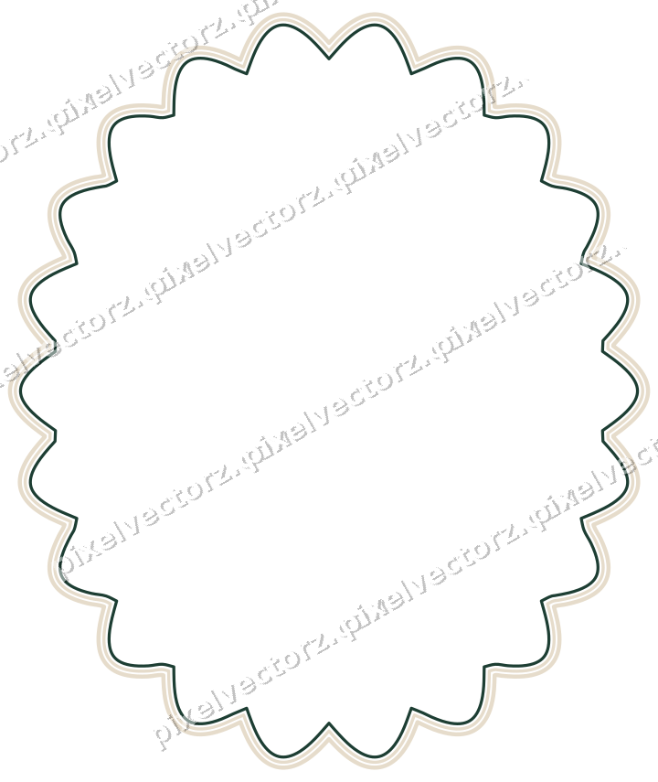 Decorative line art frame in dark red and dark green with oval