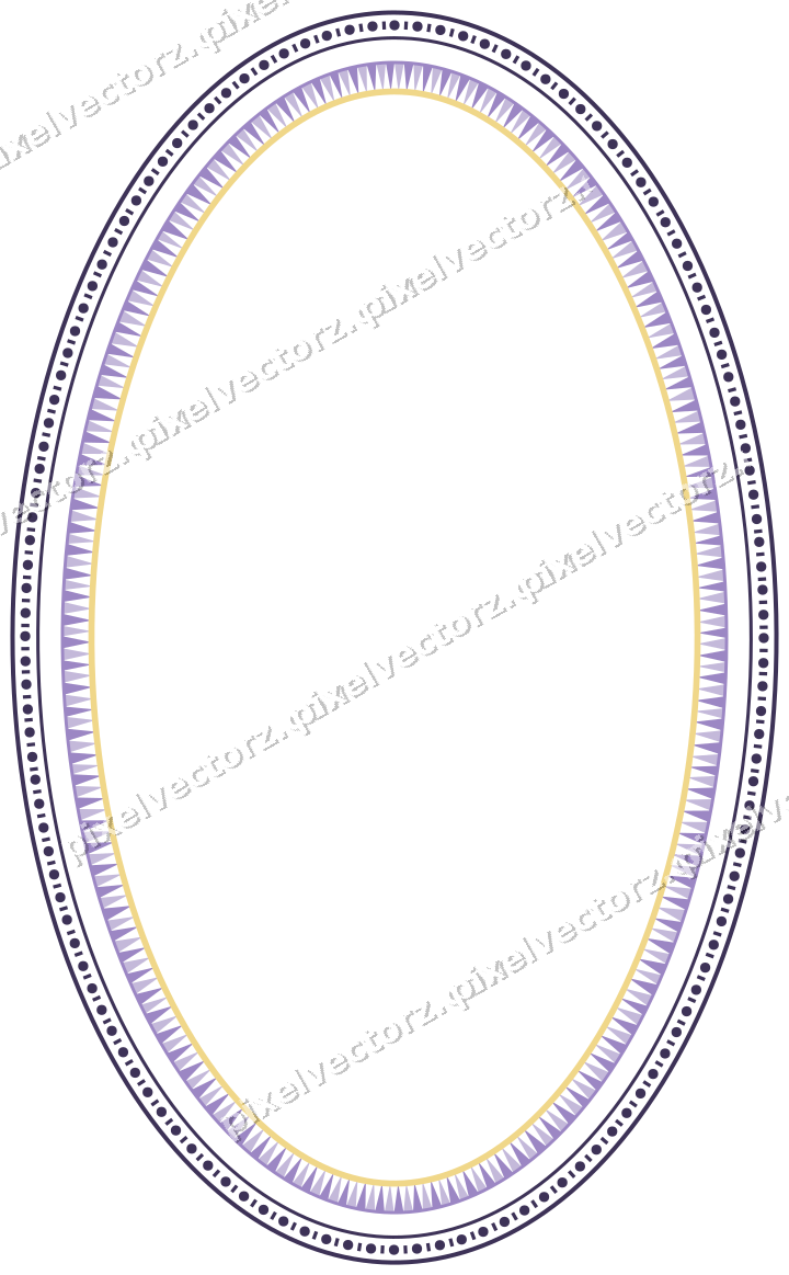 Decorative line art frame in amber and purple with oval