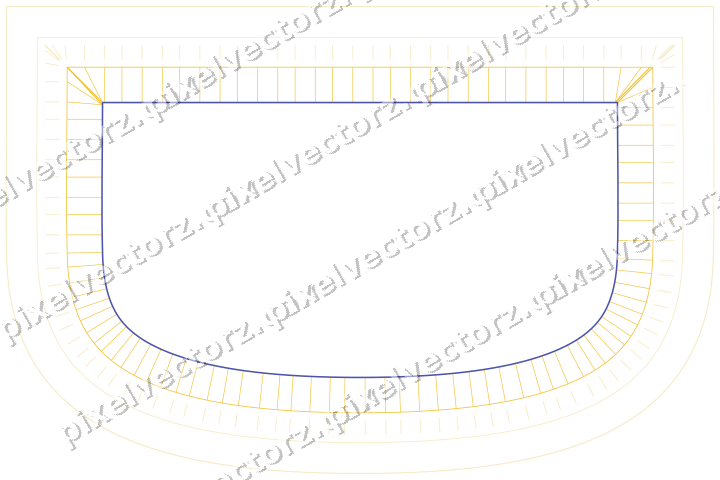 Decorative line art frame in dark blue and amber with shield
