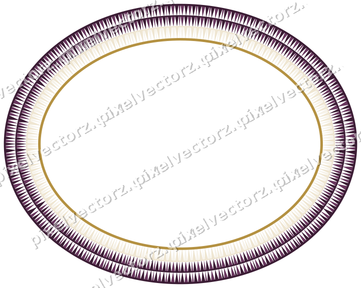 Decorative line art frame in dark magenta and amber with oval