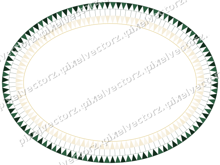 Decorative line art frame in dark green and amber with oval and dentil