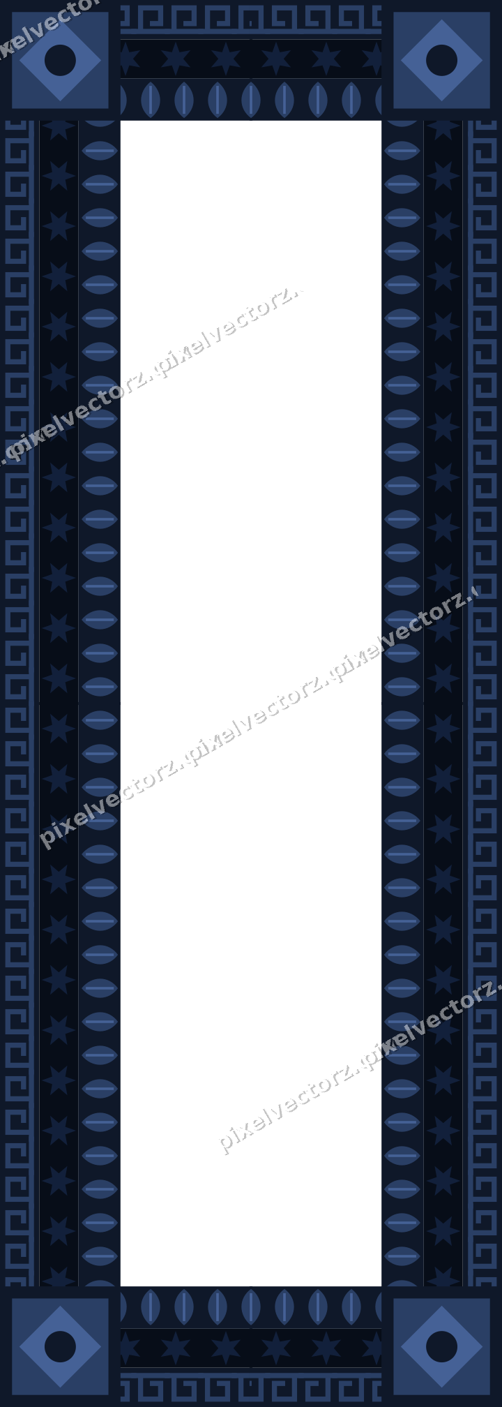 Decorative picture frame border in dark blue and white with greek key