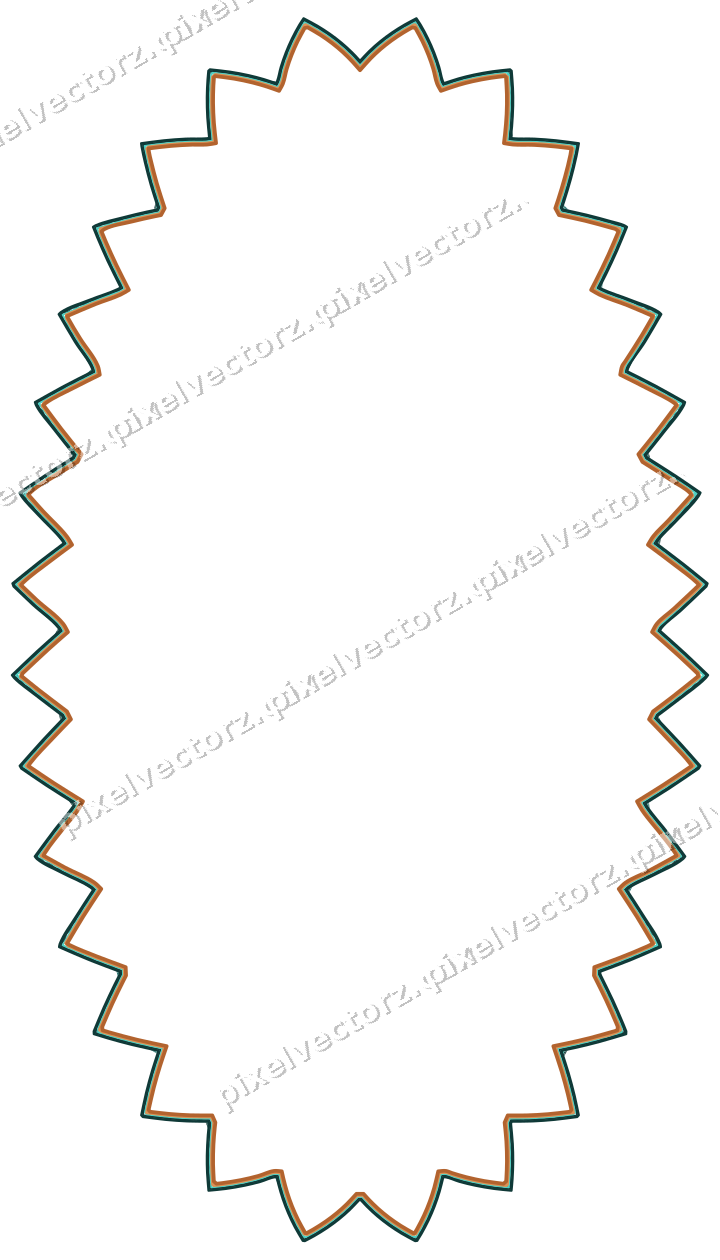 Decorative line art frame in orange and teal with oval and zigzag edge