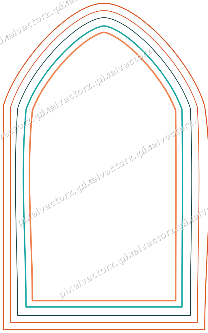 Decorative line art frame in orange and teal with label plaque