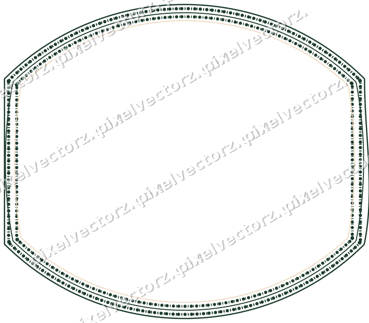 Decorative line art frame in dark green and orange with label plaque