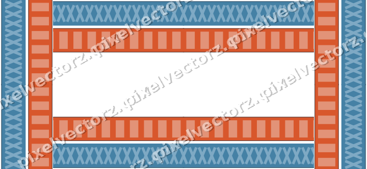 Decorative picture frame border in orange and cyan with cross band