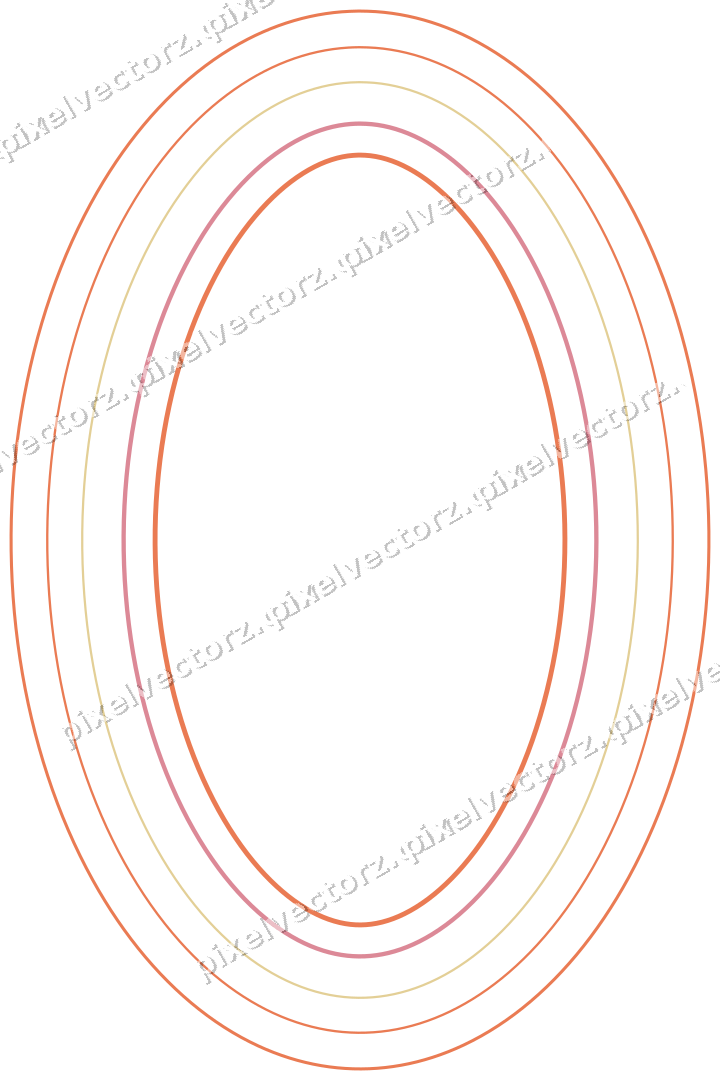 Decorative line art frame in red and orange with oval