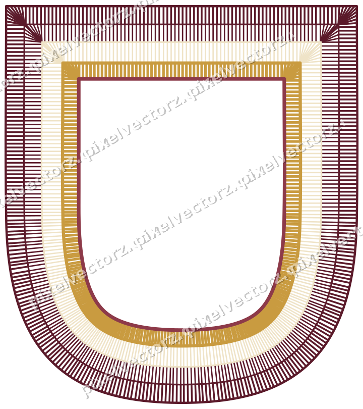 Decorative line art frame in dark pink and amber with shield