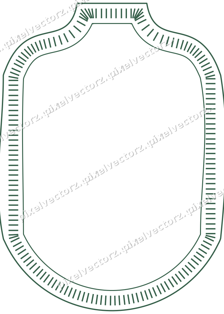 Decorative line art frame in dark green and orange with label plaque