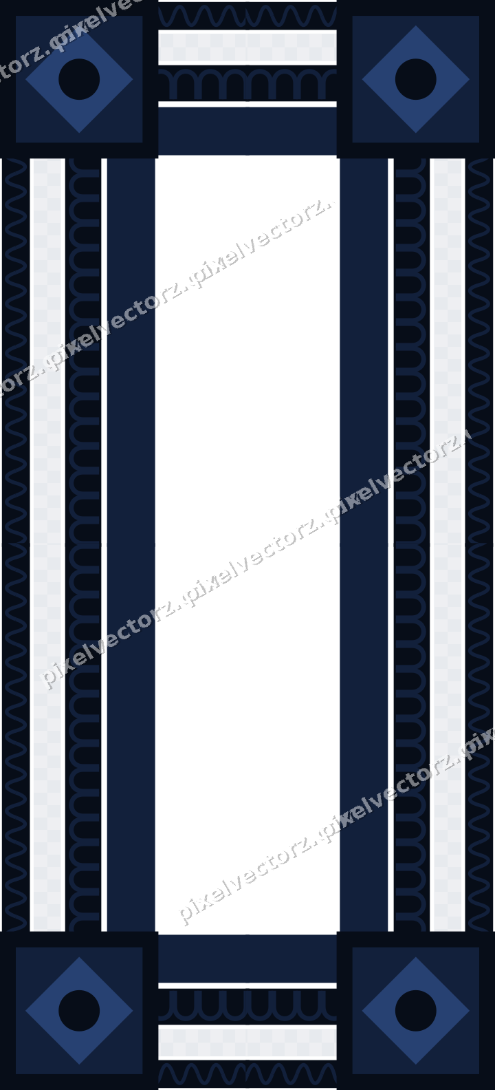 Decorative picture frame border in dark blue and white with wave band