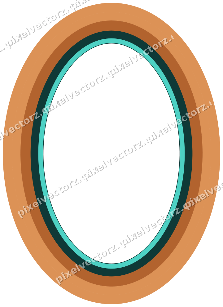 Decorative line art frame in orange and teal with oval and solid band