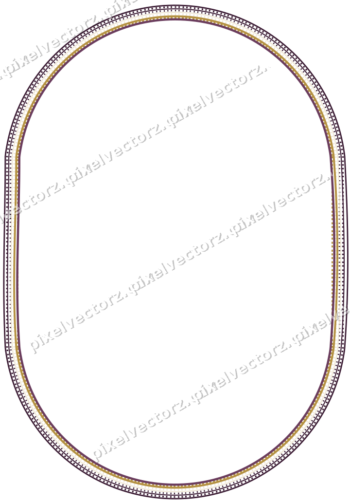 Decorative line art frame in dark magenta and amber with label plaque