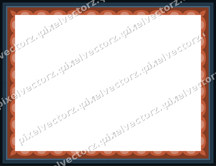 Decorative picture frame border in orange and cyan with scale band