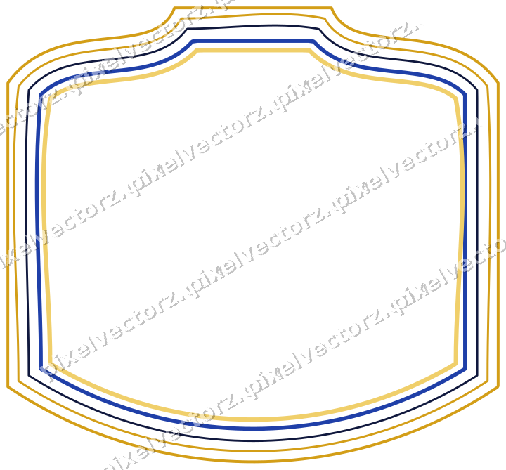 Decorative line art frame in amber and blue with label plaque
