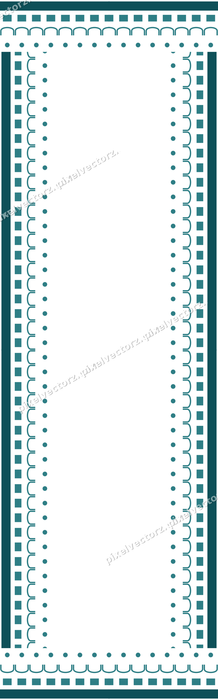 Decorative picture frame border in dark teal and orange with dentil