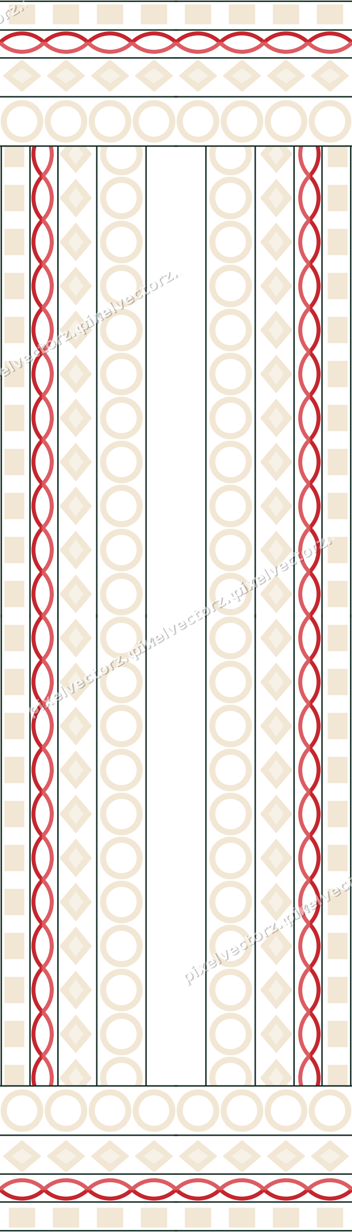 Decorative picture frame border in dark green and red with dentil