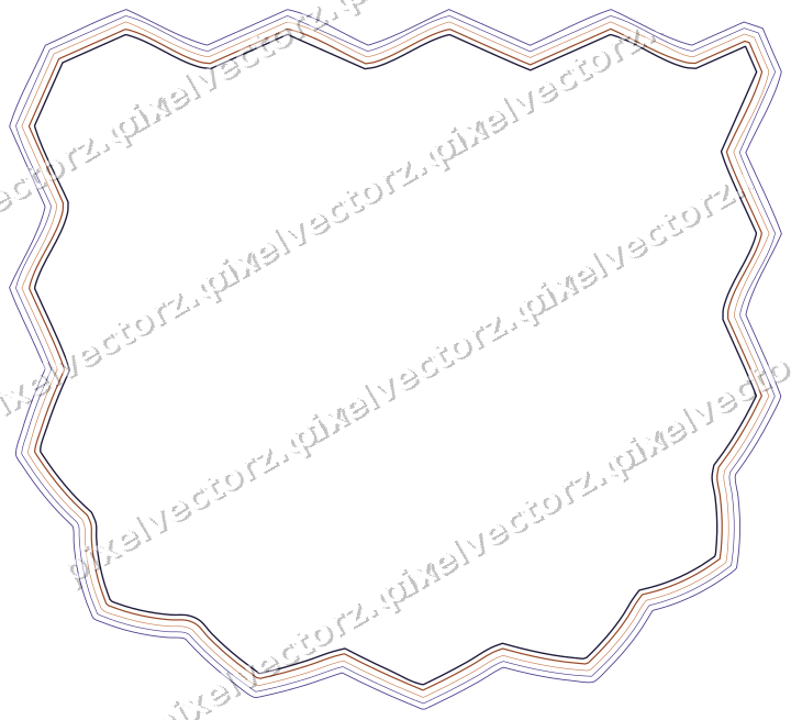 Decorative line art frame in orange and blue with shield