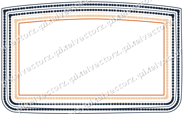 Decorative line art frame in dark blue and orange with label plaque