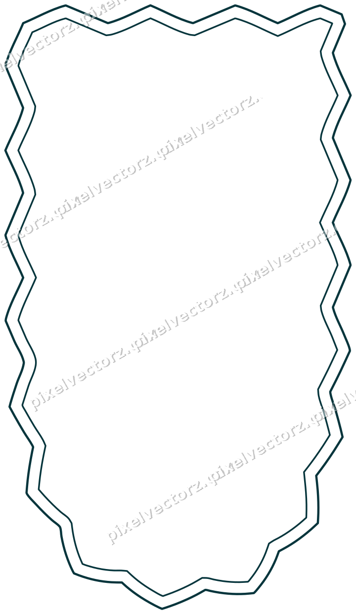 Decorative line art frame in amber and dark teal with shield