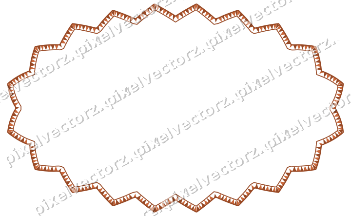 Decorative line art frame in orange and blue with oval and zigzag edge