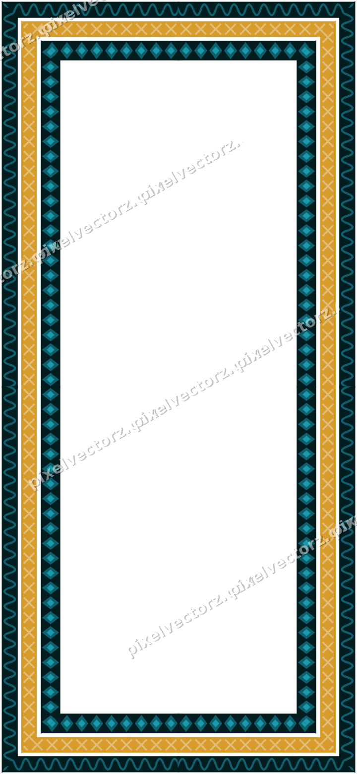 Decorative picture frame border in amber and dark teal with wave band
