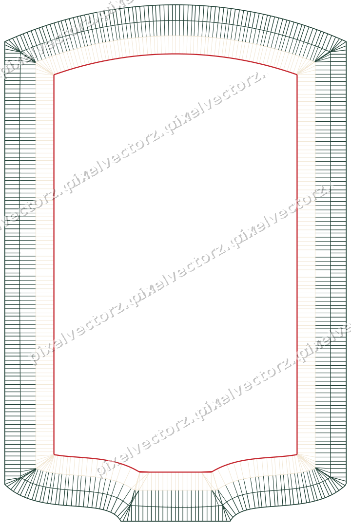 Decorative line art frame in dark green and red with label plaque