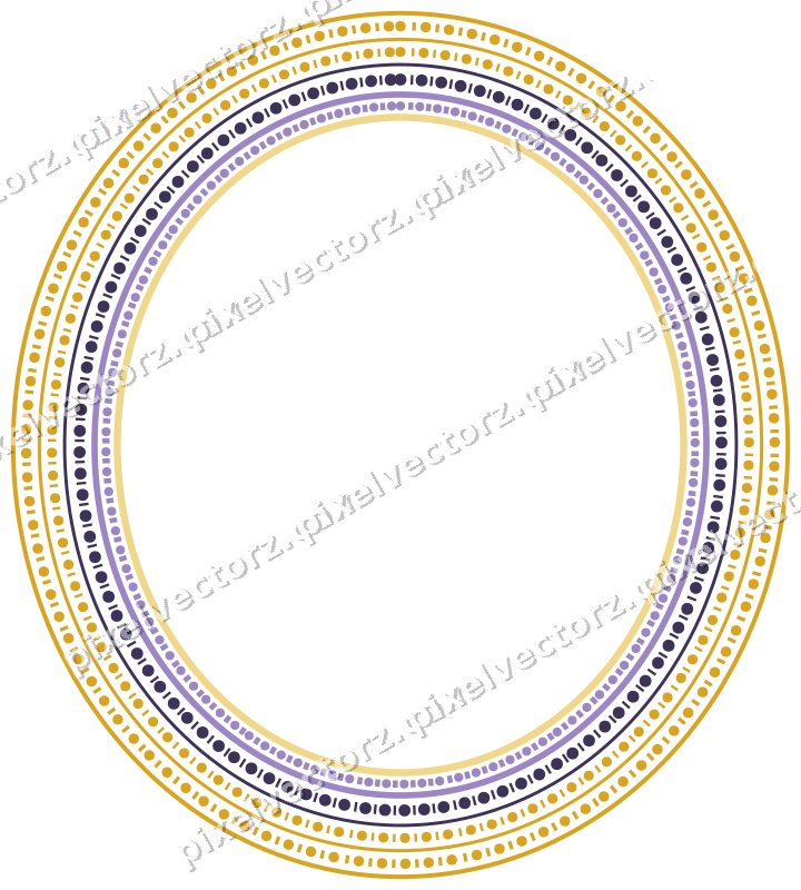 Decorative line art frame in amber and purple with oval