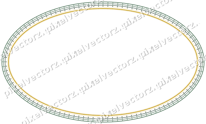 Decorative line art frame in dark green and amber with oval