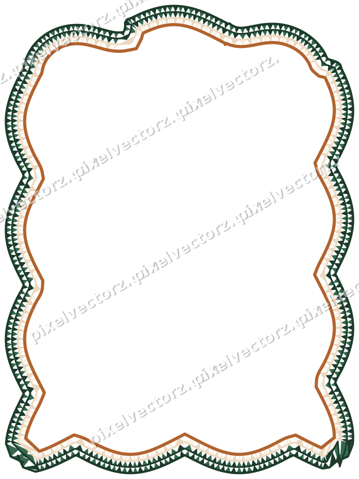 Decorative line art frame in dark green and orange with label plaque