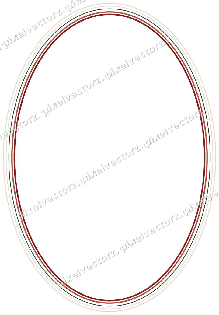 Decorative line art frame in dark red and dark green with oval