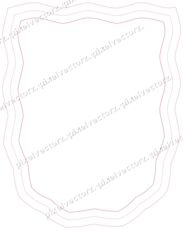 Decorative line art frame in pale pink and pale red with shield