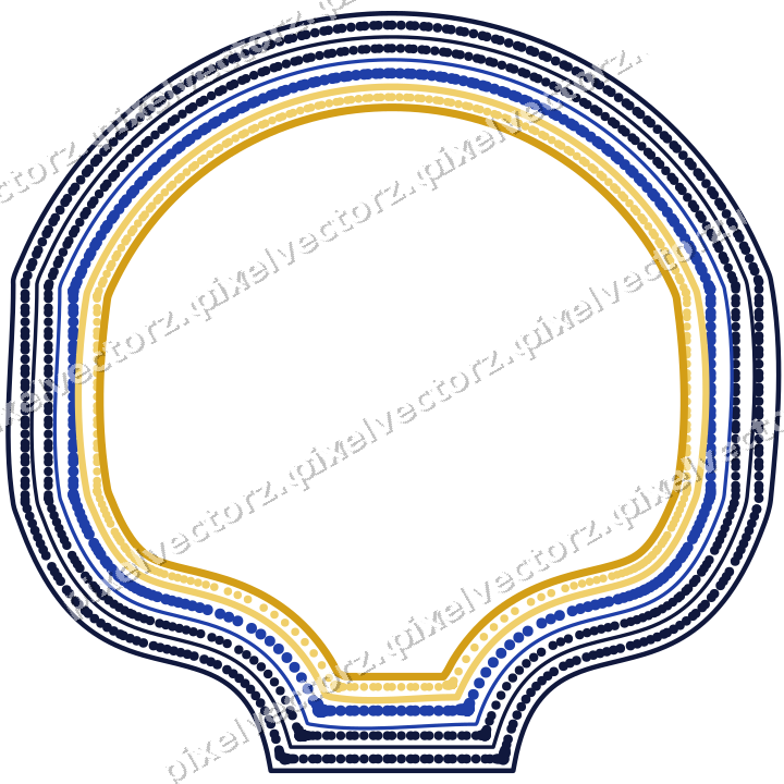 Decorative line art frame in amber and blue with label plaque